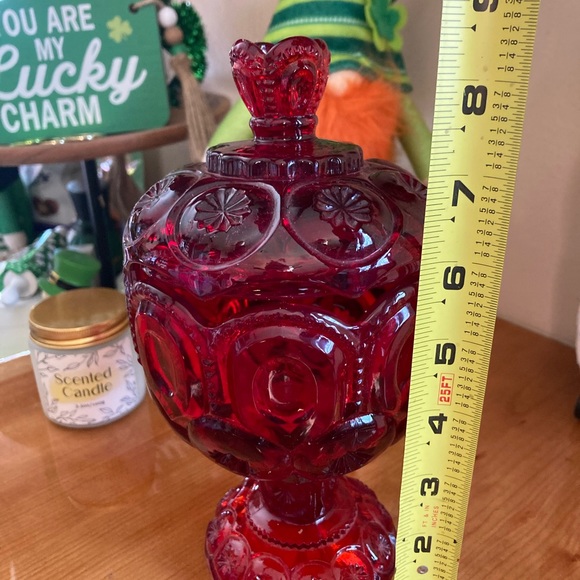 LE Smith Moon and Stars Ruby Red Pedestal Lidded Dish - Picture 8 of 10